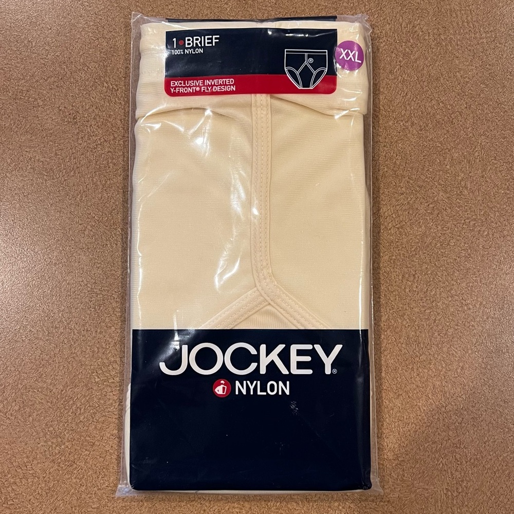 Vintage Jockey Light Yellow:Cream Nylon Brief XXL Inverted Y-Front Fly